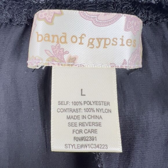 Band of Gypsies Womens L Slip Dress Midi Dress Black Fringe Lace Trim Satin Feel - Picture 5 of 9